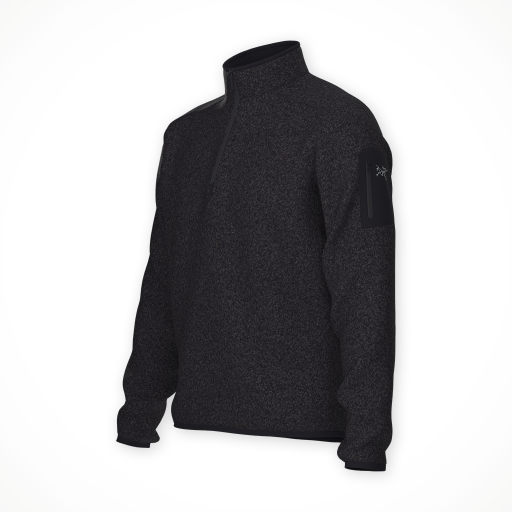 Product image: Arcteryx Covert half zip Black Mens 2025, shown from a three-quarter angled view.