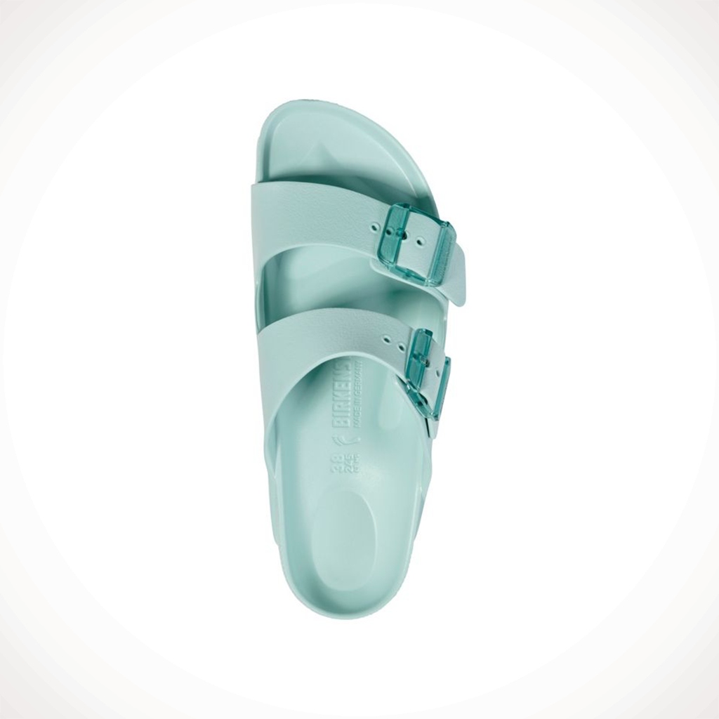 Product image: Birkenstock Arizona Stealth Buckle Green Womens 2025, shown from above.