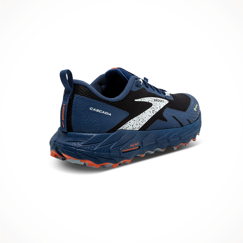 Brooks Mens Cascadia 17 GTX Black Blue Firecracker Rear Side