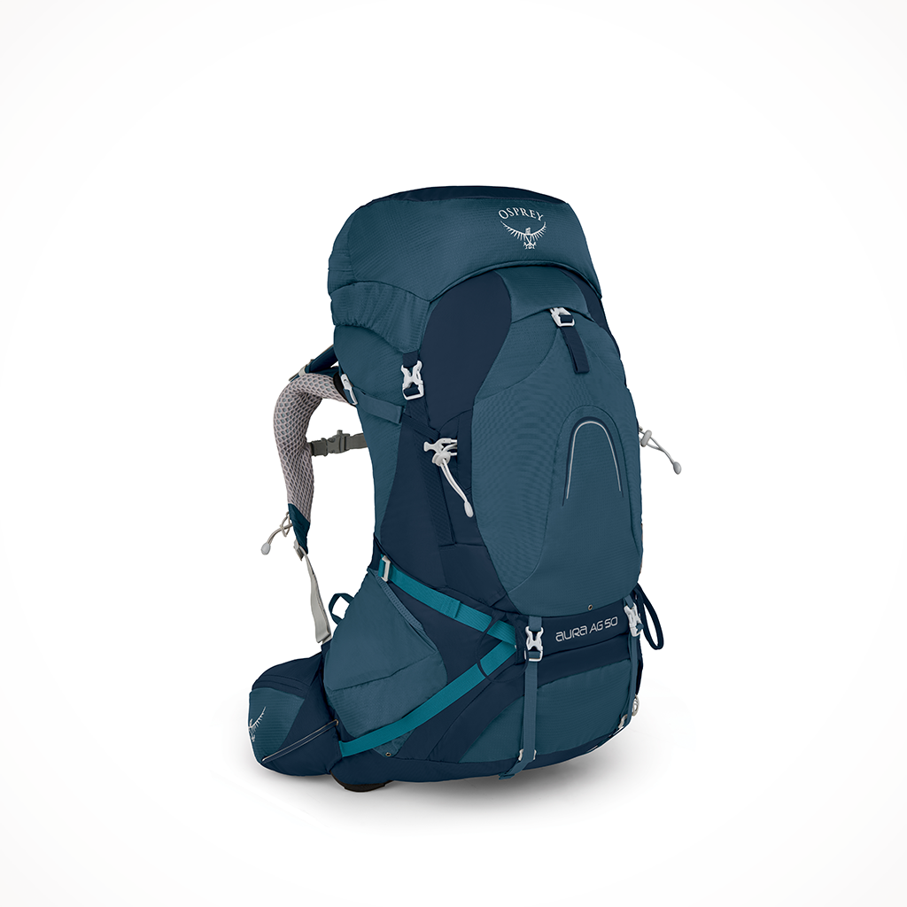 Camping Backpacks Womens Osprey Aura AG 50 Challenger Blue Iso