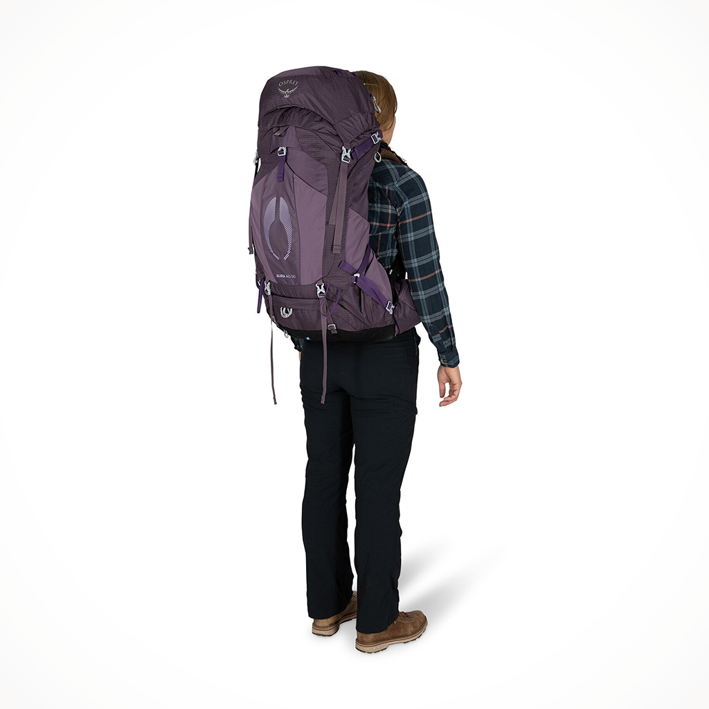 Camping Backpacks Womens Osprey Aura AG 50 Tungsten Grey Model Rear