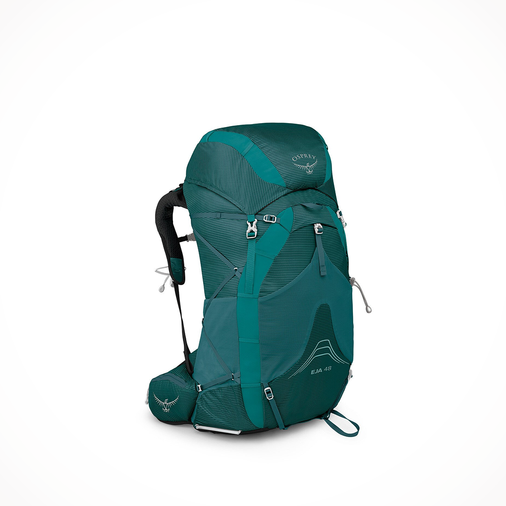 Product image: Camping Backpacks Womens Osprey Eja 48 Deep Teal, shown from a three-quarter angled view.