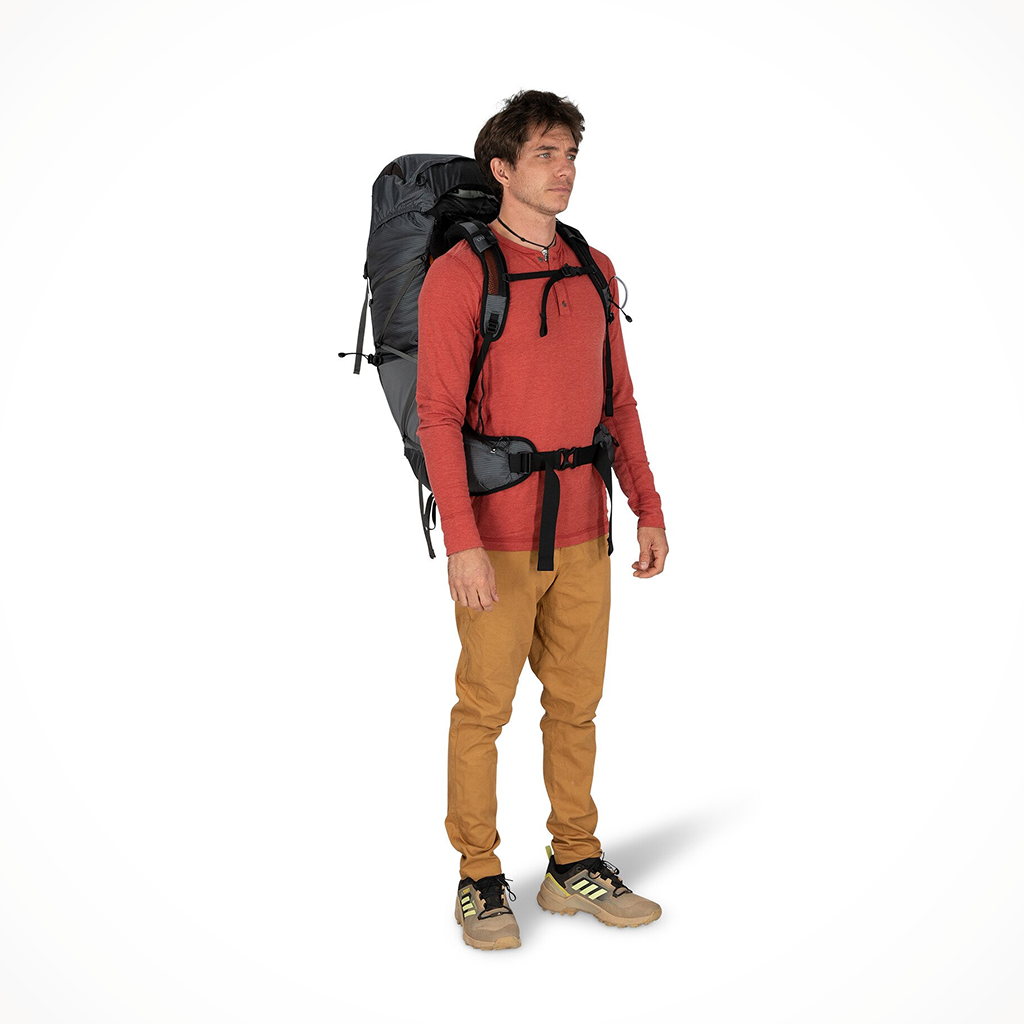 Camping Backpacks Womens Osprey Exos 48 Tungsten Grey Model Front