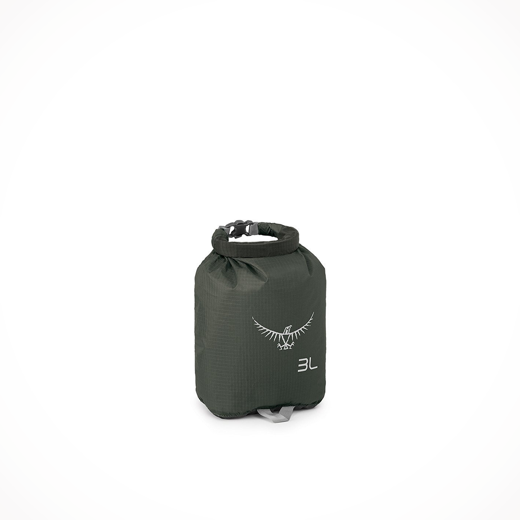 Product image: Camping Dry Sacks Osprey Ultralight Dry Sack 3L Shadow Grey, shown from a three-quarter angled view.