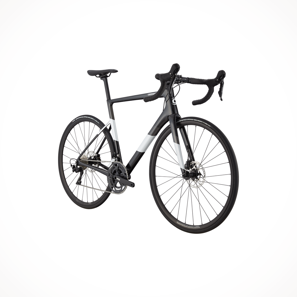 Product image: Cannondale Super Six EVO Disc 105 Black Pearl 2023, shown from a three-quarter angled view.