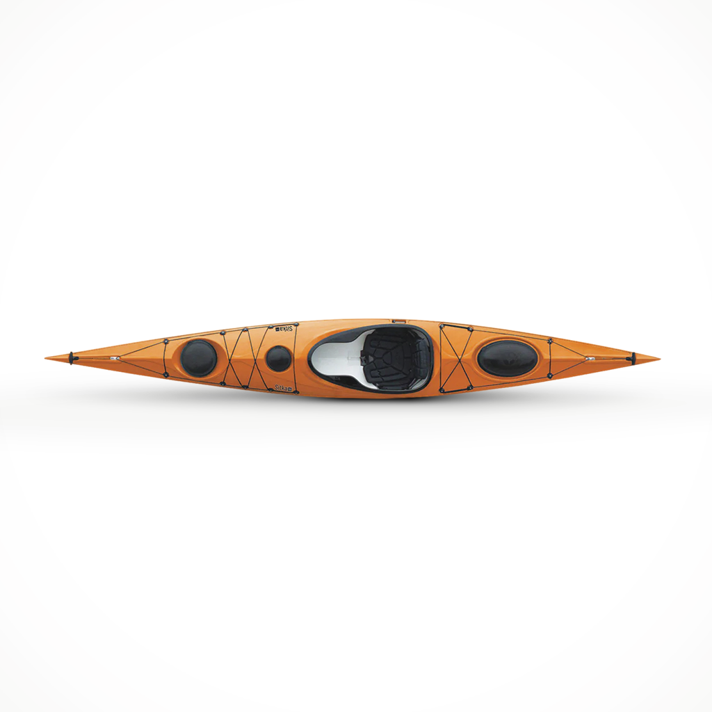 Product image: Eddyline Sitka 150 Touring Kayak Mango 2026, shown from above.