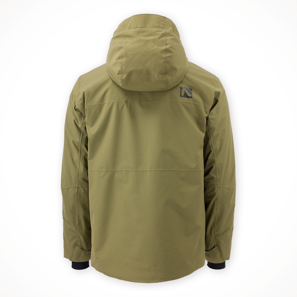 Product image: Flylow Albert Jacket Capers Mens 2024, shown from the back.