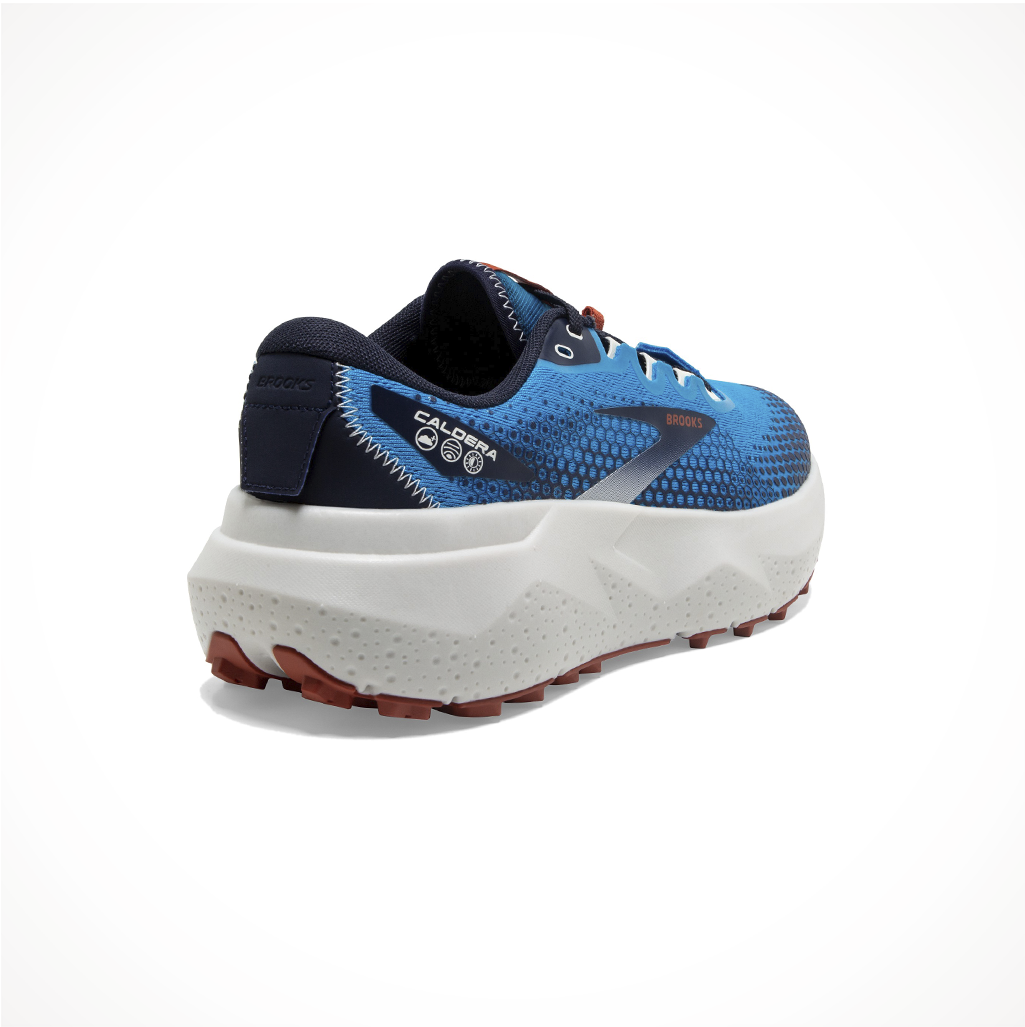 Product image: Footwear Brooks Mens Caldera 6 Peacoat Atomic Blue Rooibos Iso Rear.