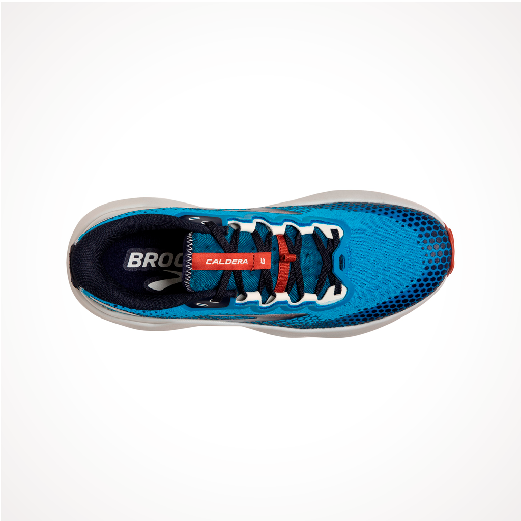 Product image: Footwear Brooks Mens Caldera 6 Peacoat Atomic Blue Rooibos, shown from above.