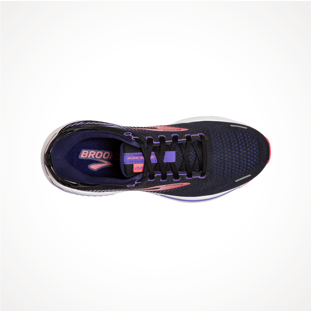 Footwear Brooks Womens Adrenaline GTS 22 Black Purple Coral Top