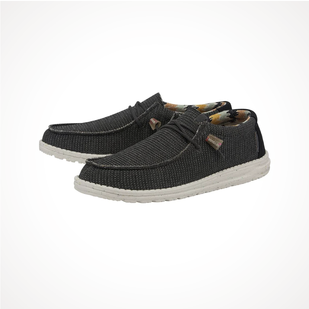 Product image: Footwear Hey Dude Mens Wally Knit Charcoal, shown from a three-quarter angled view.