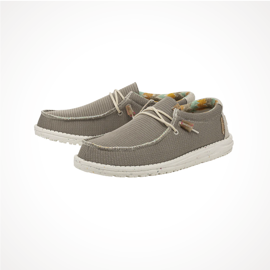 Product image: Footwear Hey Dude Mens Wally Knit Desert Brown, shown from a three-quarter angled view.