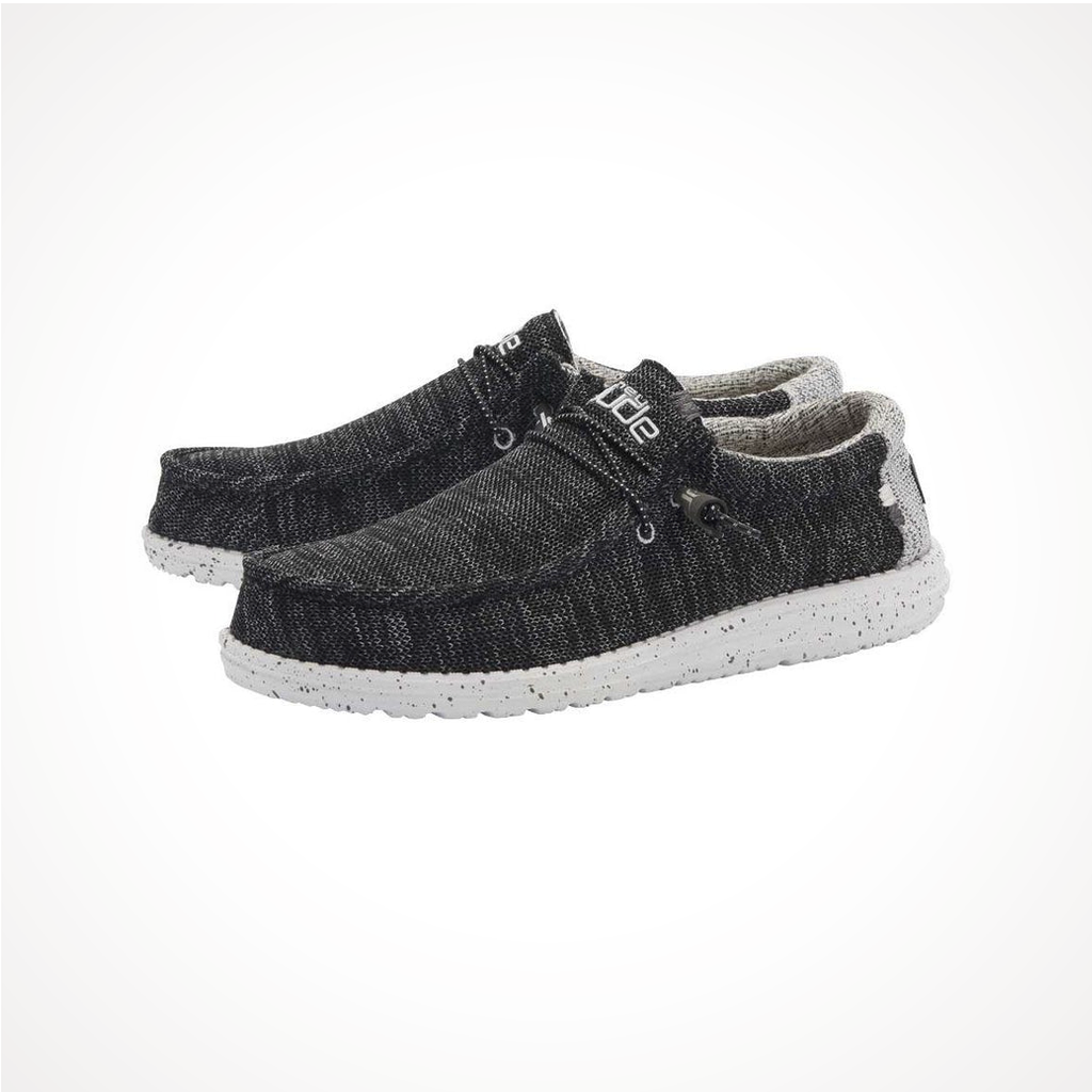 Product image: Footwear Hey Dude Mens Wally Stretch Meteorite, shown from a three-quarter angled view.