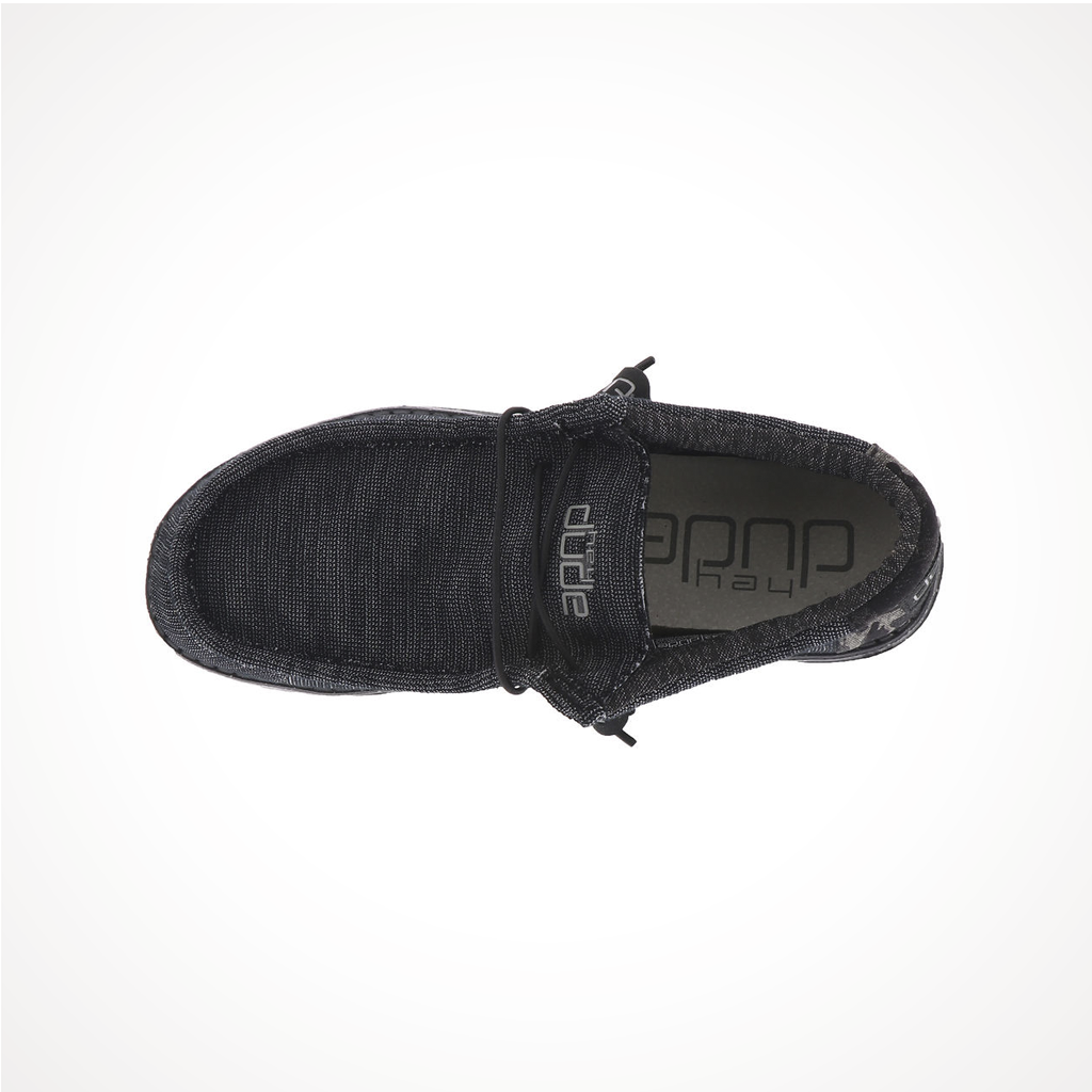 Product image: Footwear Hey Dude Mens Wally Stretch Midnight Bunker, shown from above.