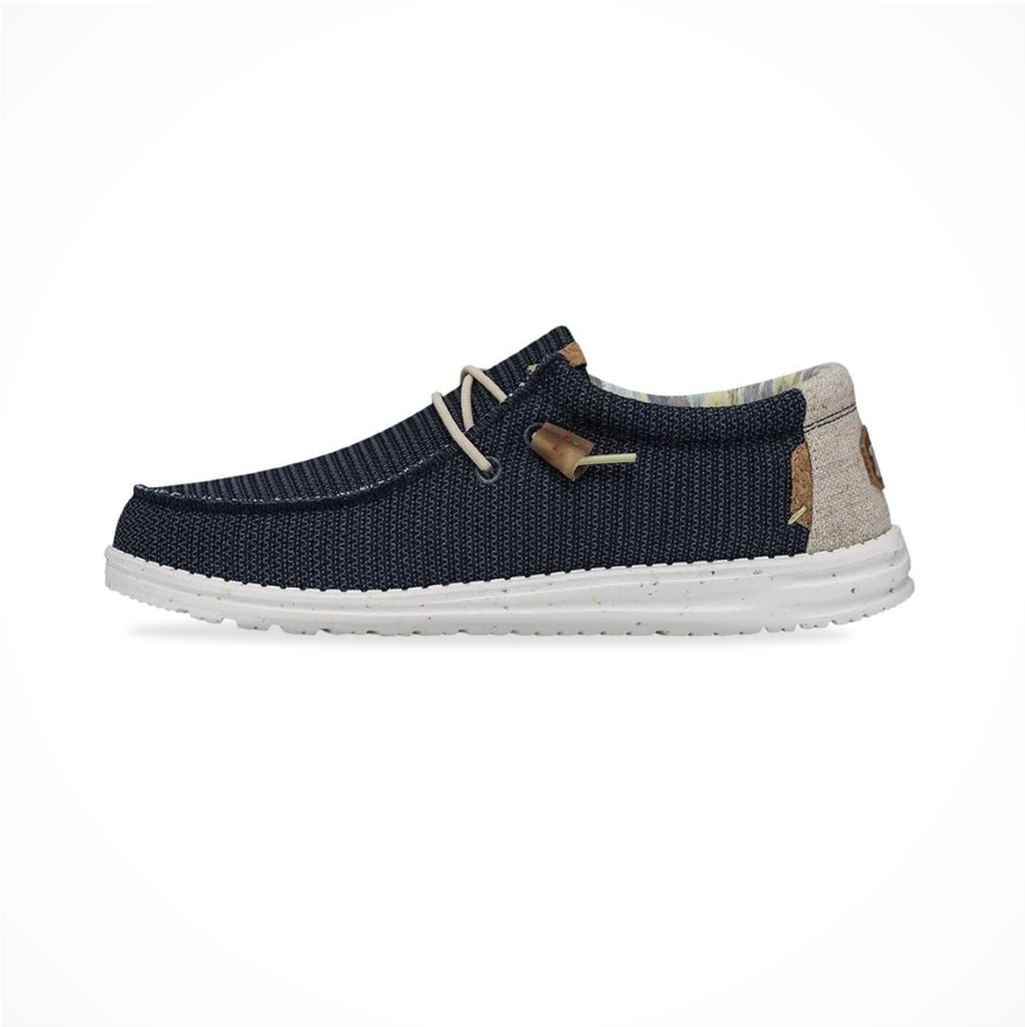 Product image: Footwear Hey Dude Mens Wally Stretch Orion Blue, side profile view.