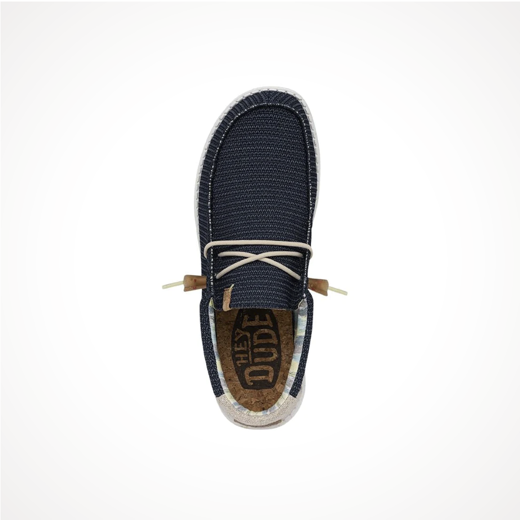 Product image: Footwear Hey Dude Mens Wally Stretch Orion Blue, shown from above.