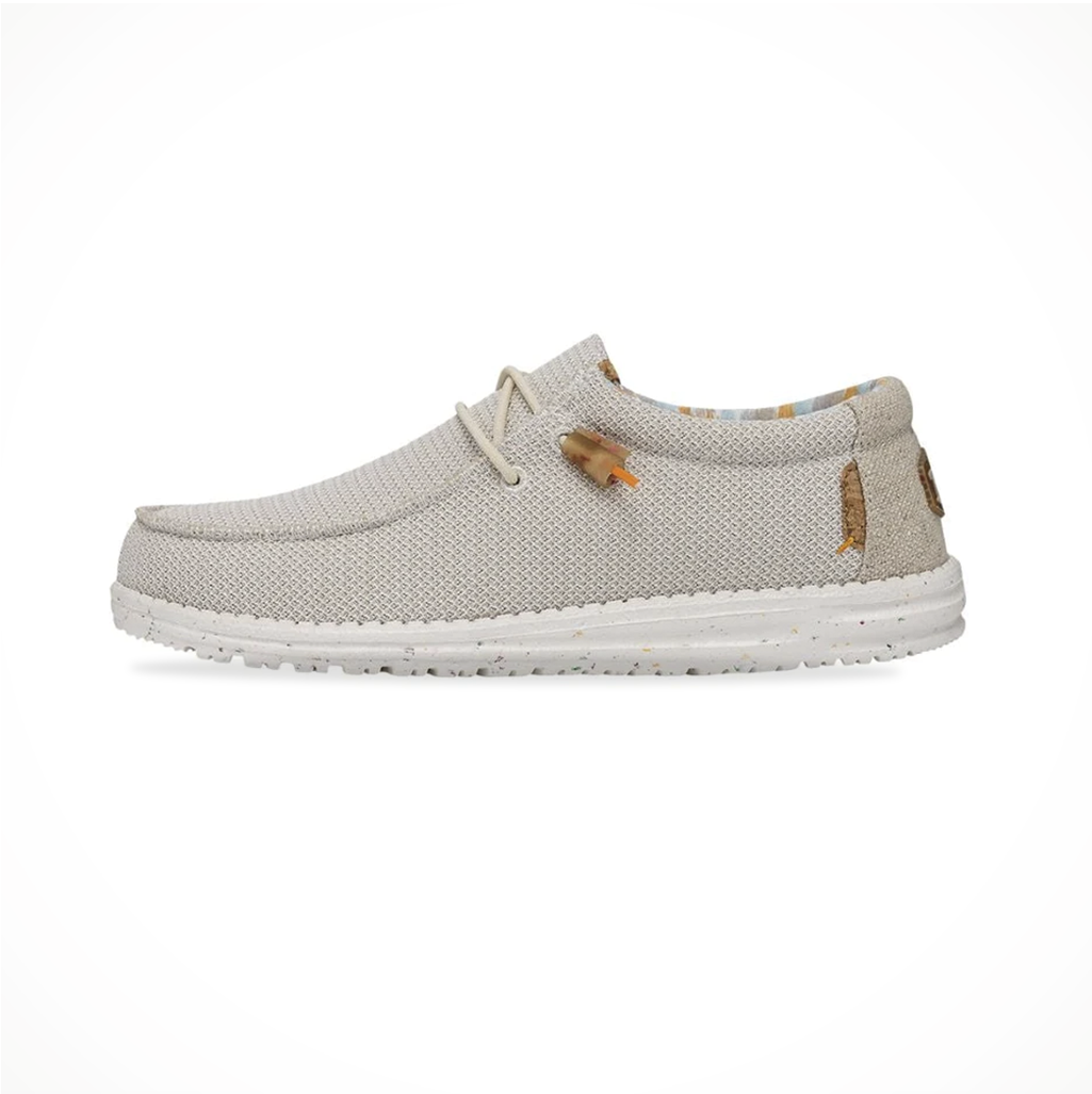 Product image: Footwear Hey Dude Mens Wally Stretch Tofu, side profile view.