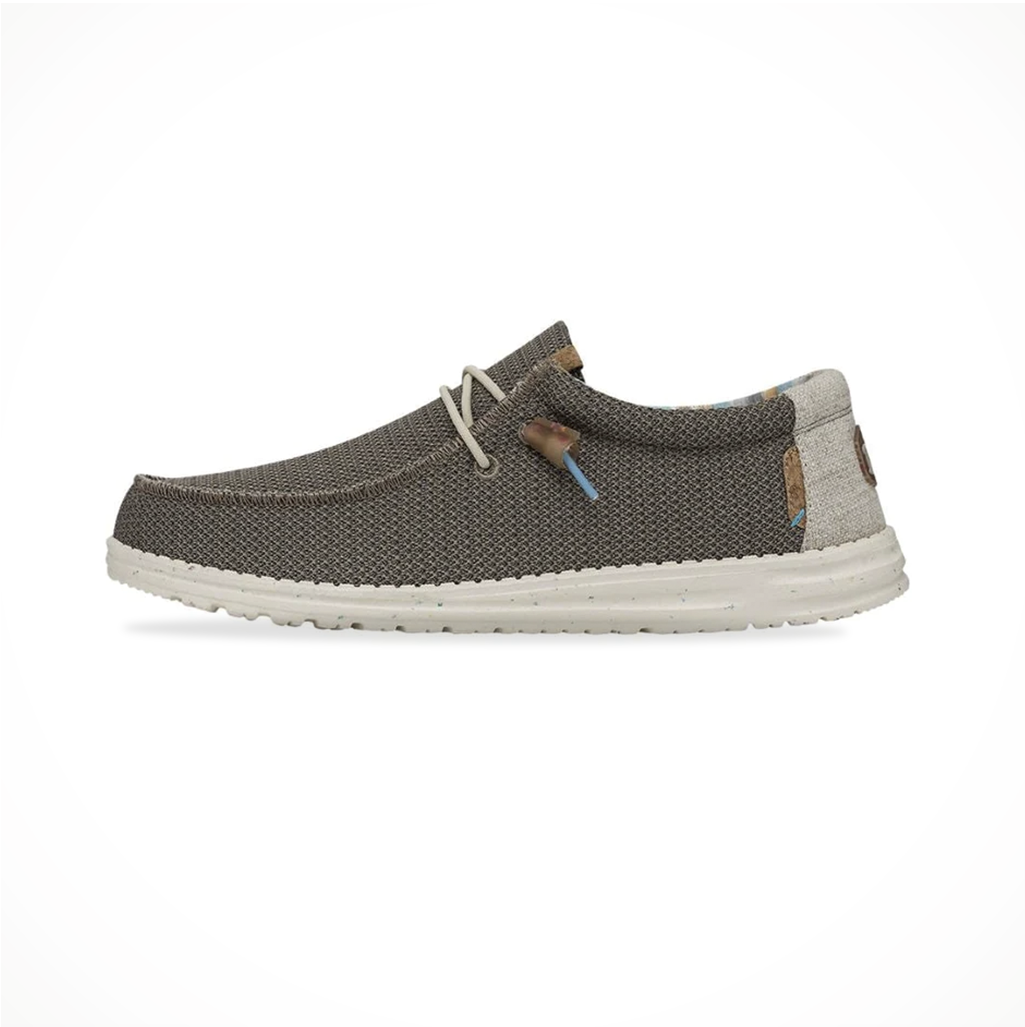 Product image: Footwear Hey Dude Mens Wally Stretch Walnut, side profile view.