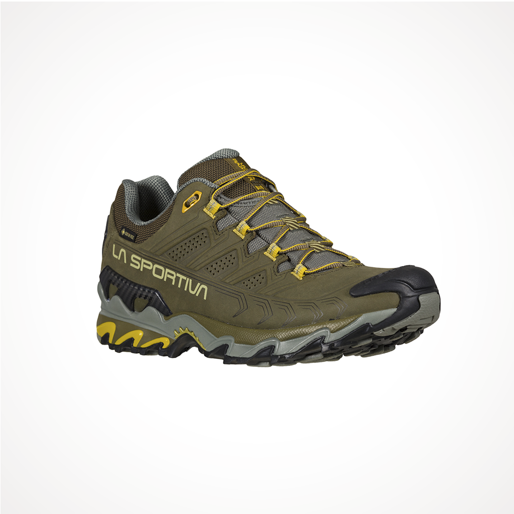 Product image: Footwear La Sportiva Mens Ultra Raptor II Leather GTX Ivy Cedar, shown from a three-quarter angled view.