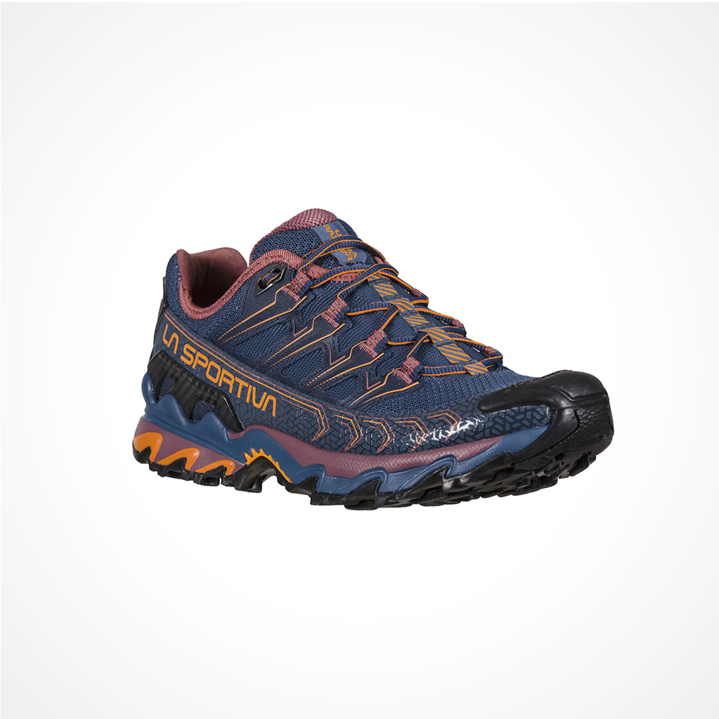 Product image: Footwear La Sportiva Womens Ultra Raptor II Denim Rouge, shown from a three-quarter angled view.