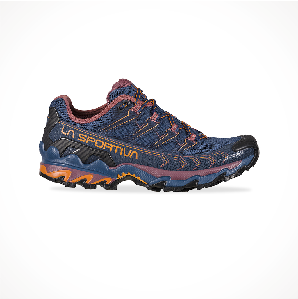 Product image: Footwear La Sportiva Womens Ultra Raptor II Denim Rouge, side profile view.