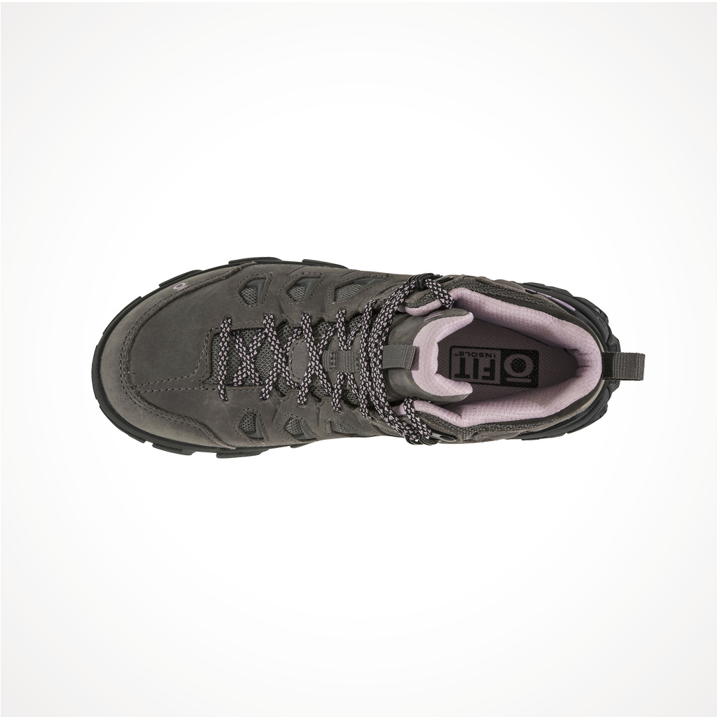 Product image: Footwear Oboz Womens Sawtooth X Mid B DRY Charcoal, shown from above.