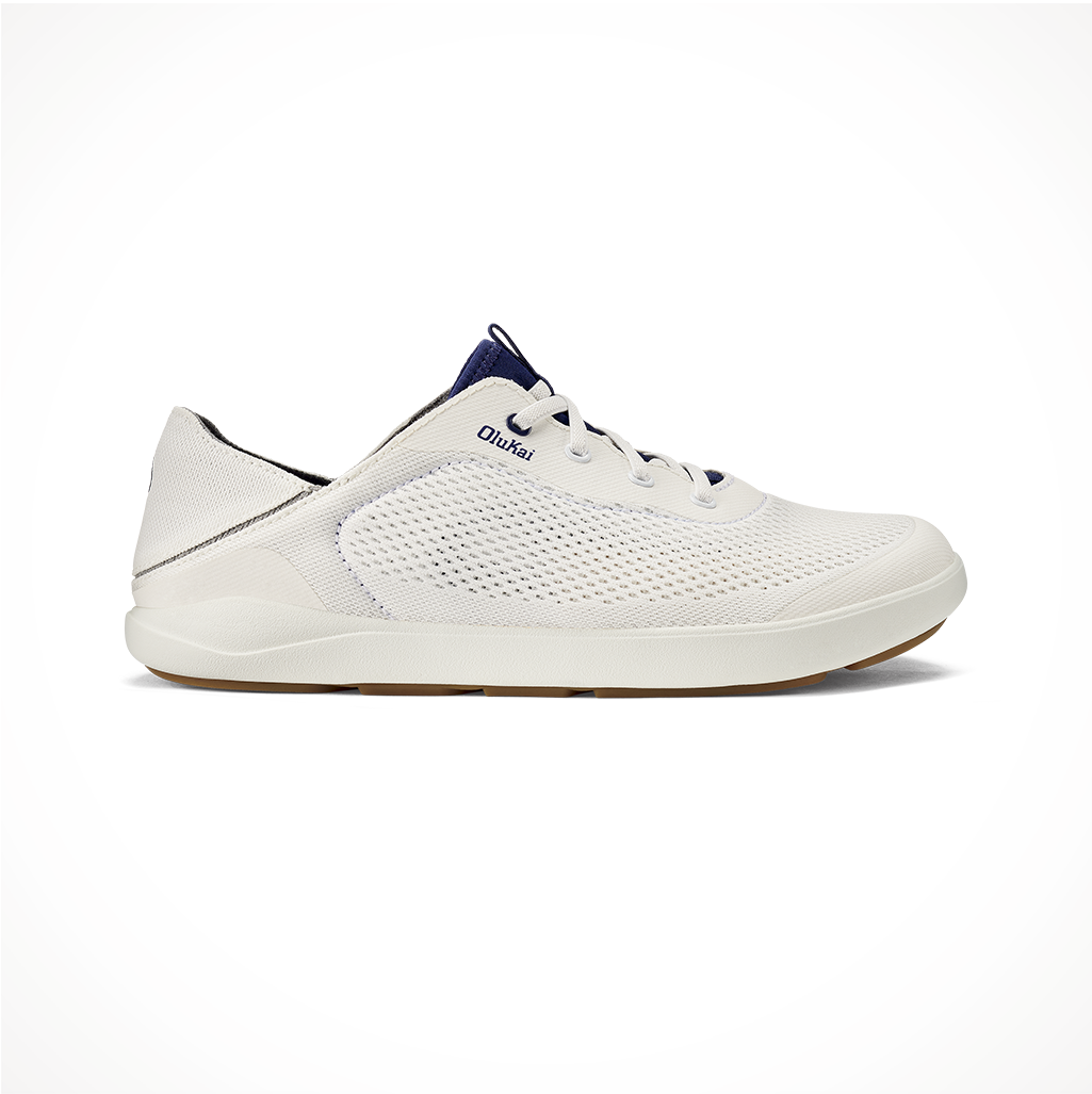 Product image: Footwear Olukai Mens Moku Pae Bright White Pacifica, side profile view.