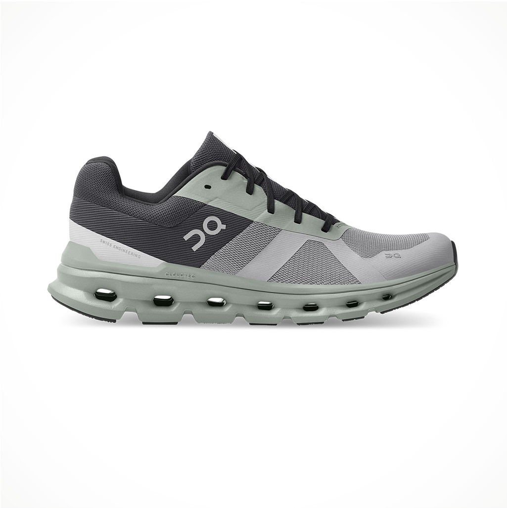 Product image: Footwear On Mens Cloudrunner Alloy Moss, side profile view.