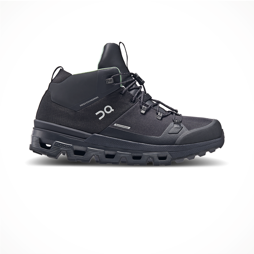 Product image: Footwear On Womens Cloudtrax Waterproof Black, side profile view.