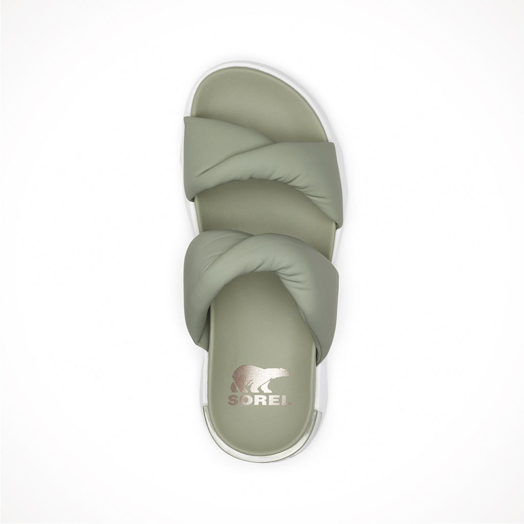 Product image: Footwear Sorel Womens Viibe Twist Slide Safari Stone, shown from above.