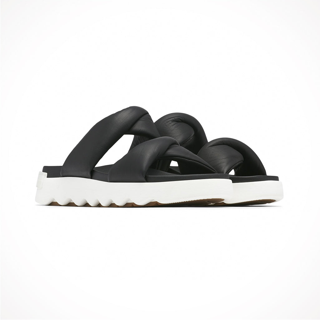 Product image: Footwear Sorel Womens Viibe Twist Slide Black Sea Salt, shown from a three-quarter angled view.