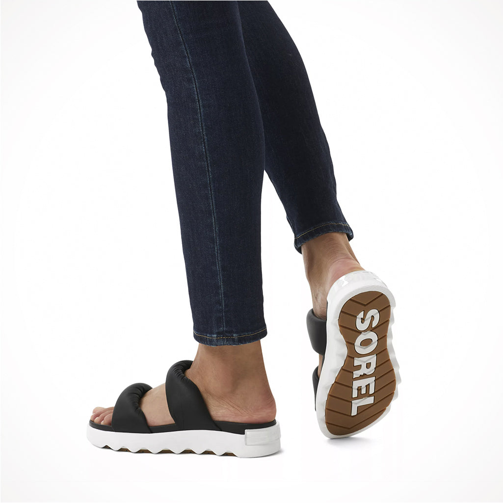 Product image: Footwear Sorel Womens Viibe Twist Slide Black Sea Salt, lifestyle product shot.
