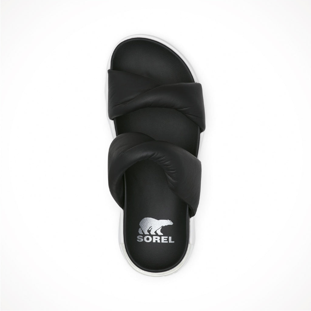 Product image: Footwear Sorel Womens Viibe Twist Slide Black Sea Salt, shown from above.