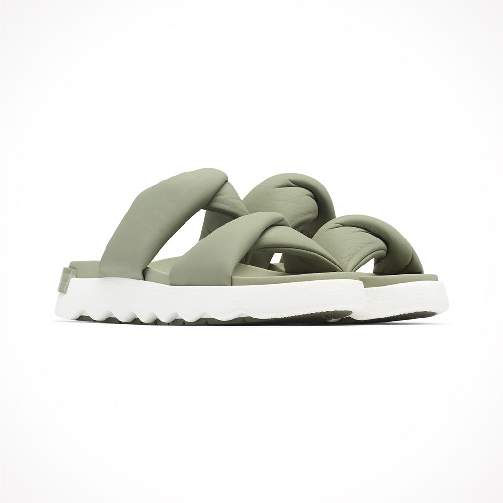 Product image: Footwear Sorel Womens Viibe Twist Slide Safari Stone, shown from a three-quarter angled view.