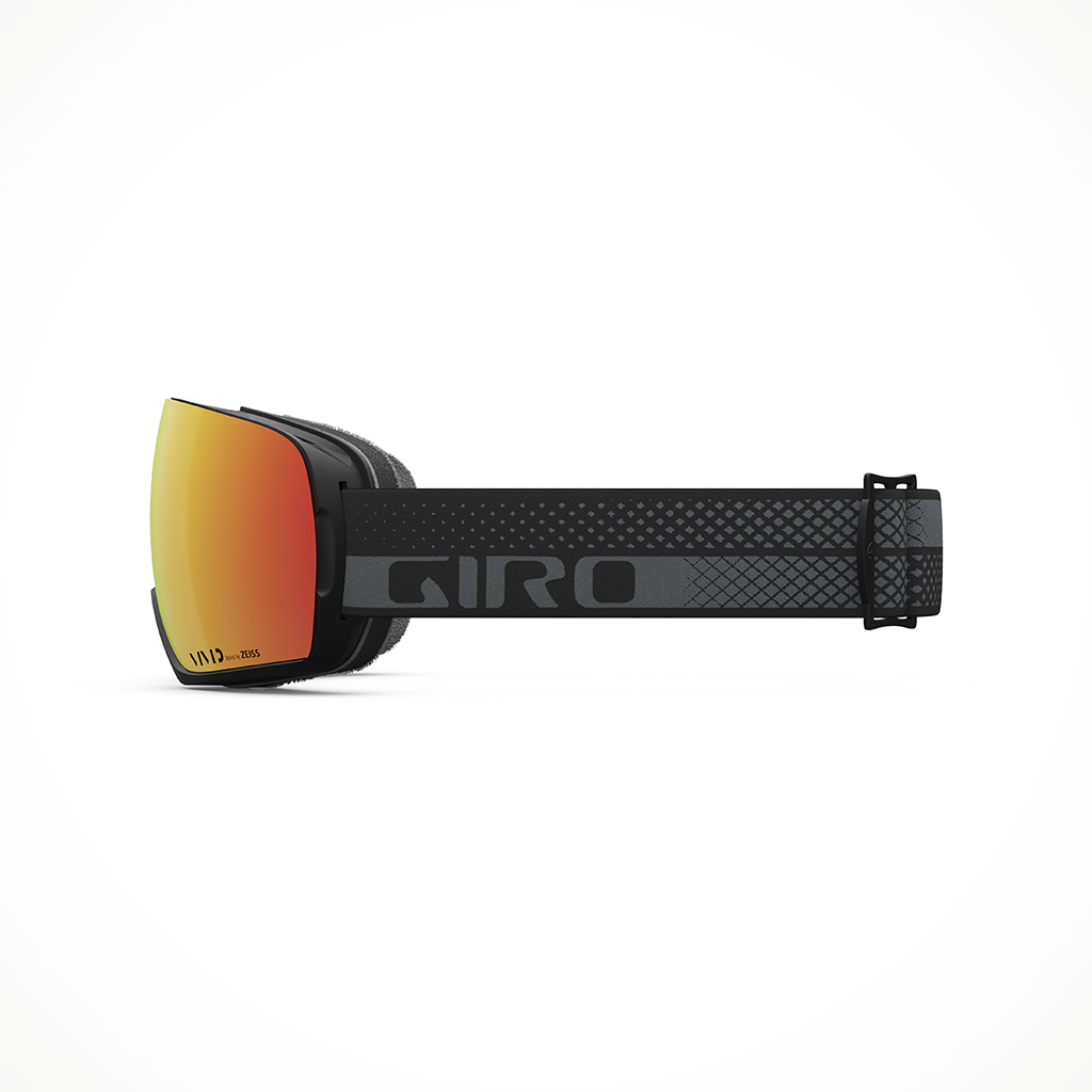 Product image: Giro Article II Asian Fit Black Grey Flow Vivid Ember Unisex Goggle 2025, shown from the left side profile.