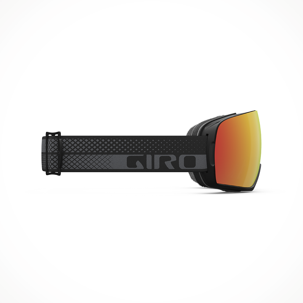 Product image: Giro Article II Asian Fit Black Grey Flow Vivid Ember Unisex Goggle 2025, shown from the right side profile.