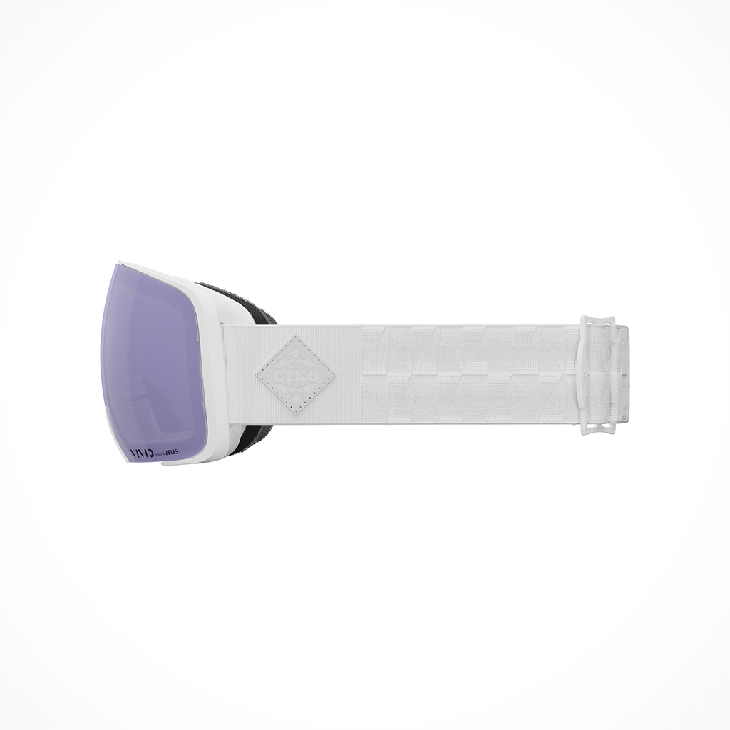 Product image: Giro Comp White Bliss Vivid Haze Goggles 2025, shown from the left side profile.