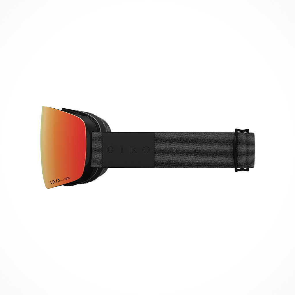 Product image: Giro Contour Black Mono Vivid Ember Goggle 2025, shown from the left side profile.