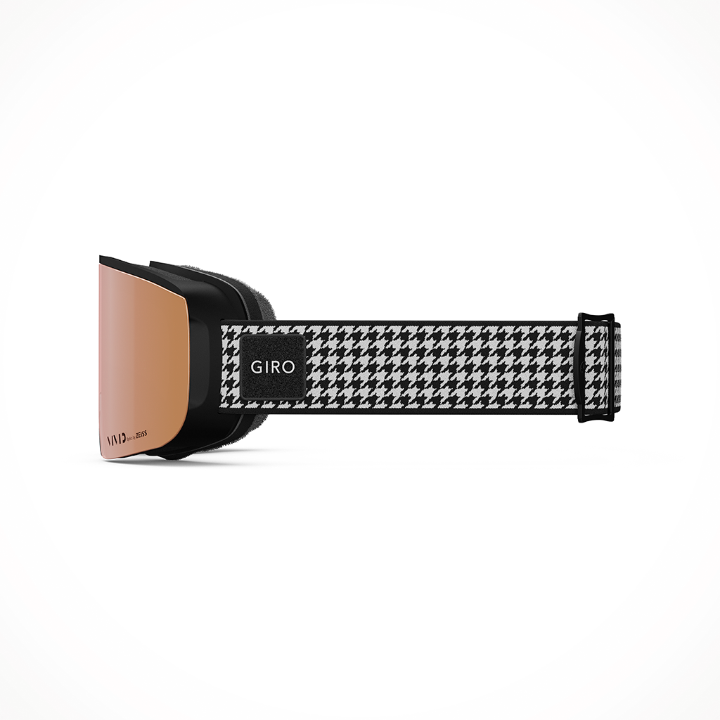 Product image: Giro Ella Black White Lux Vivid Rose Gold Goggle 25, shown from the left side profile.