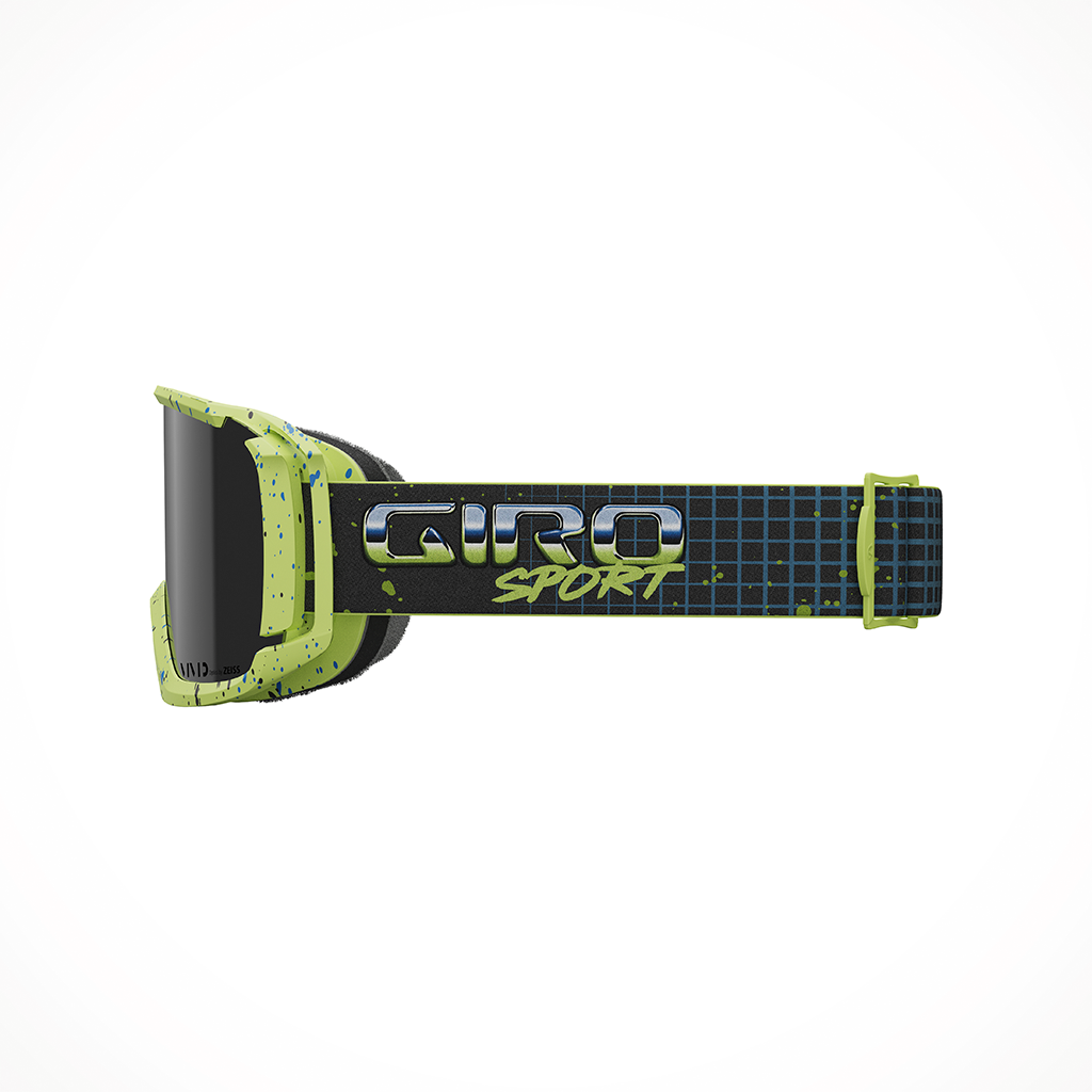 Product image: Giro Revolt Green Glow Syndrome Vivid Jet Black Goggle 25, shown from the left side profile.