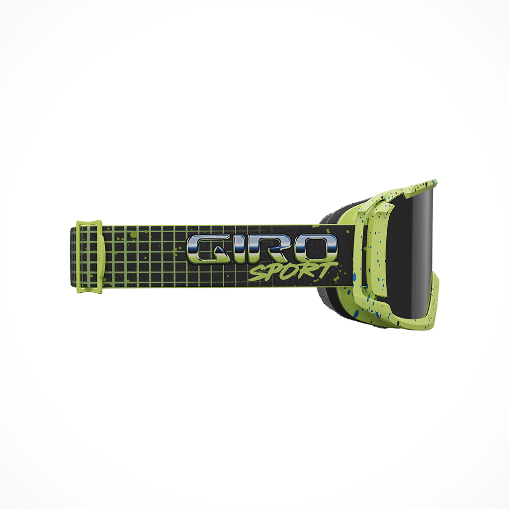 Product image: Giro Revolt Green Glow Syndrome Vivid Jet Black Goggle 25, shown from the right side profile.