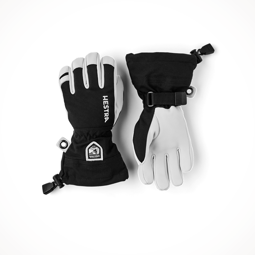 Product image: Hestra Army Leather Heli Ski Jr Black Kids 2024, shown in primary marketing view.