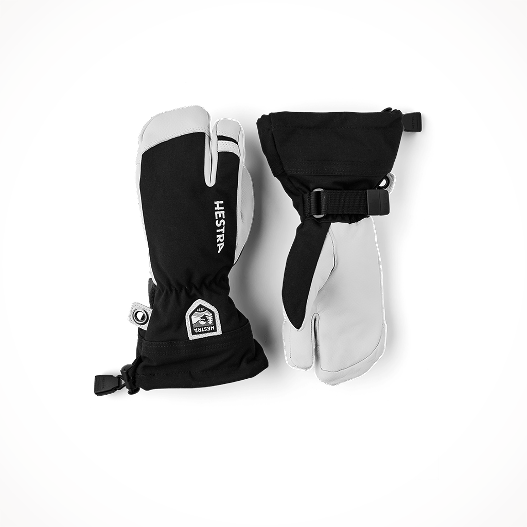 Product image: Hestra Army Leather Heli Ski Jr 3 Finger Black Kids 2024, shown in primary marketing view.