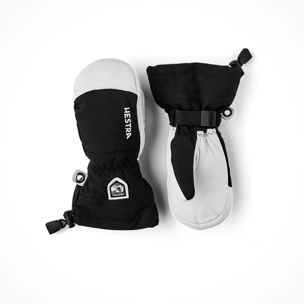 Product image: Hestra Army Leather Heli Ski Mitt Black Kids 2024, shown in primary marketing view.