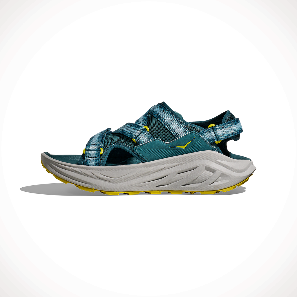 Product image: Hoka Infini Hike TC Blue Twilight Pea Green Mens 2025, shown from the left side profile.