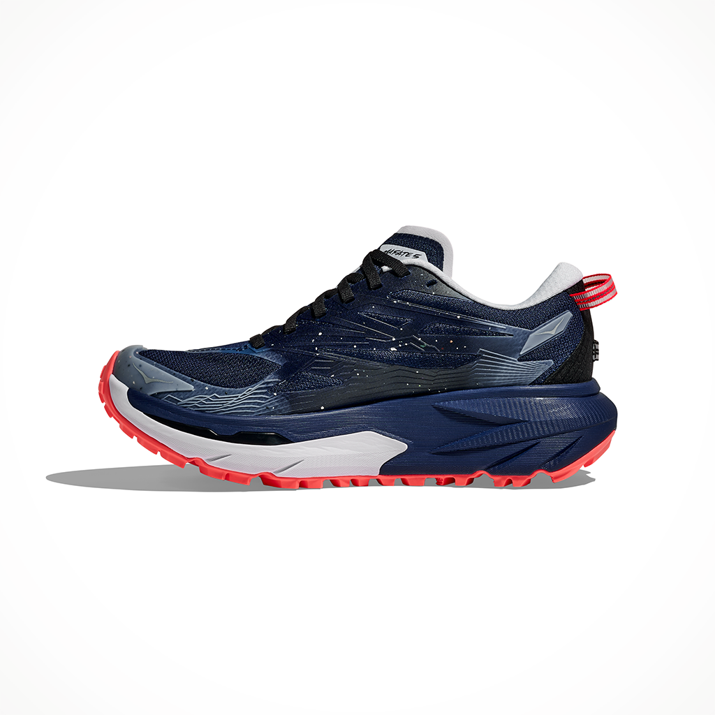 Product image: Hoka Mafate 5 Midnight Blue Starlight G Low Womens 2026, shown from the left side profile.