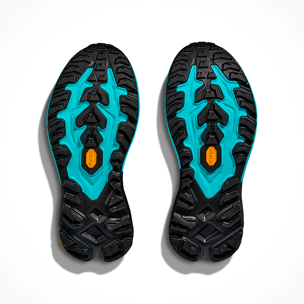 Product image: Hoka Mafate 5 Skyward Blue Black Mens 2025, showing the bottom view.