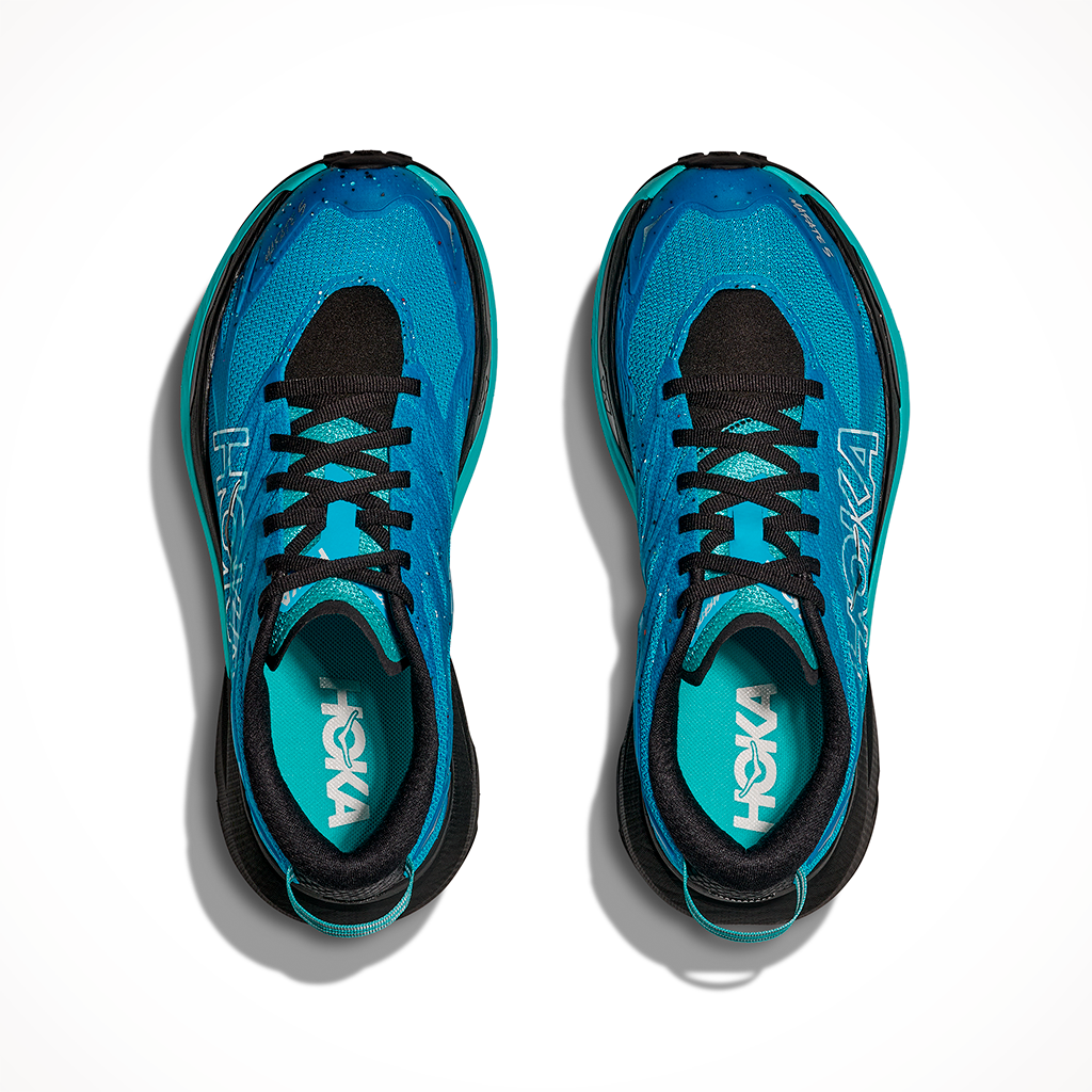 Product image: Hoka Mafate 5 Skyward Blue Black Womens 2025, shown from above.