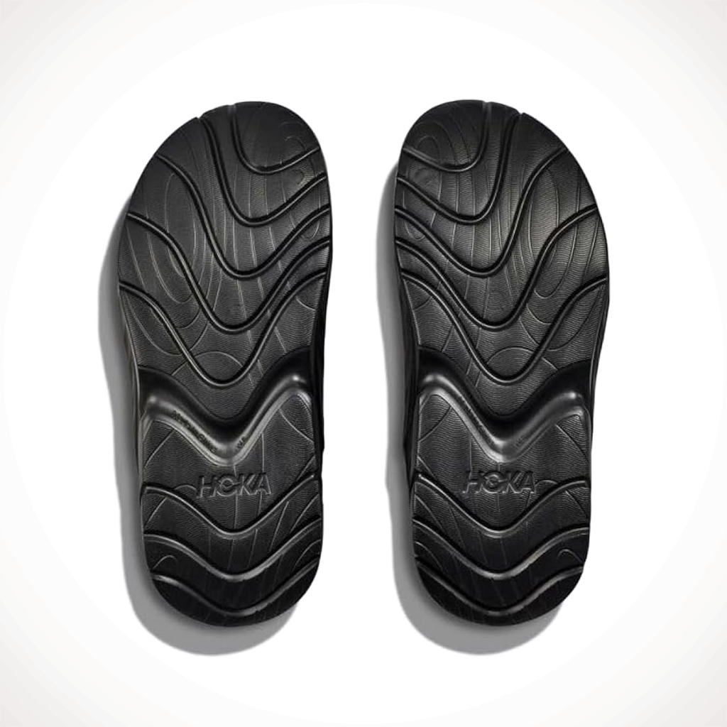 Product image: Hoka Ora Recovery Mule Black Black Unisex 2025, showing the bottom view.