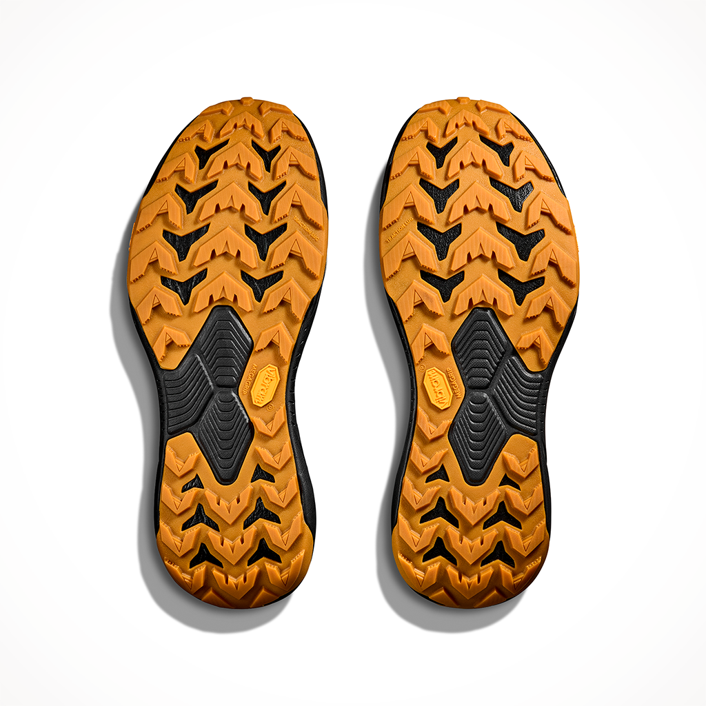 Product image: Hoka Transport Hike GTX Black Black Mens 2025, showing the bottom view.
